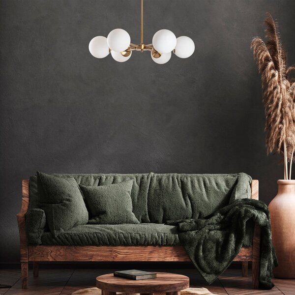 Lampadario bianco/color ottone con paralume in vetro ø 73 cm Akkas – Opviq lights