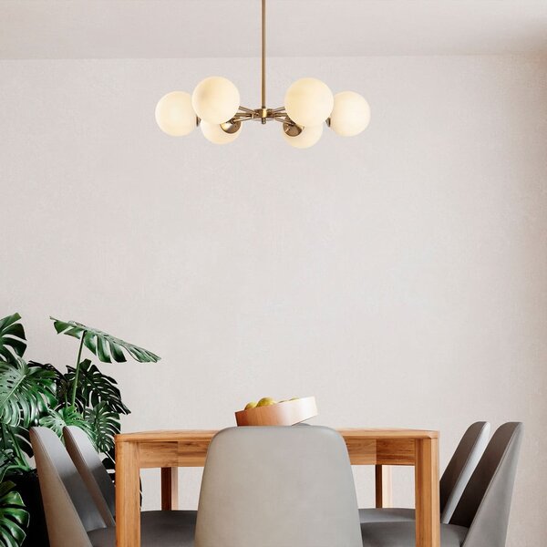 Lampadario bianco/color ottone con paralume in vetro ø 73 cm Akkas – Opviq lights