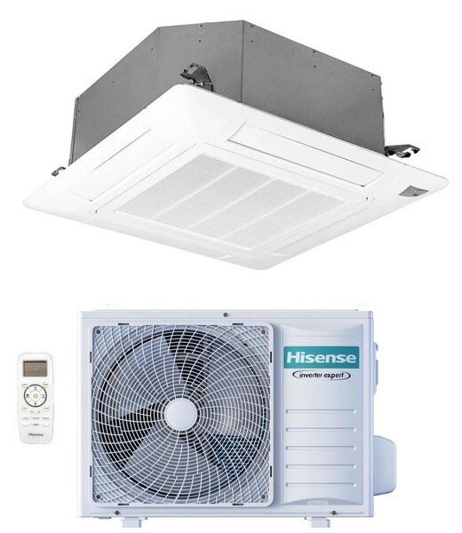 Hisense Climatizzatore a Cassetta 4 Vie 24000 Btu Inverter Monosplit Condizionatore con Pompa di Calore Classe A++/A++ Gas R32 Pannello Incluso (Un
