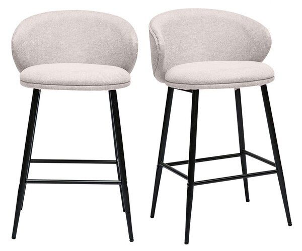 Sgabelli da bar design in tessuto effetto velluto testurizzato beige e metallo nero (set di 2) ROSALIE
