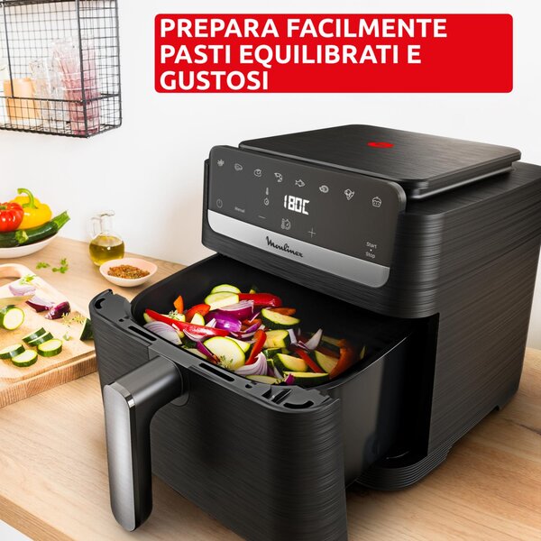 Moulinex Friggitrice ad Aria XL Capacit 7,5 Litri Potenza 2020 Watt con Timer Termostato Regolabile e Ciotola Antiaderente colore Nero - EZ8618 Ea