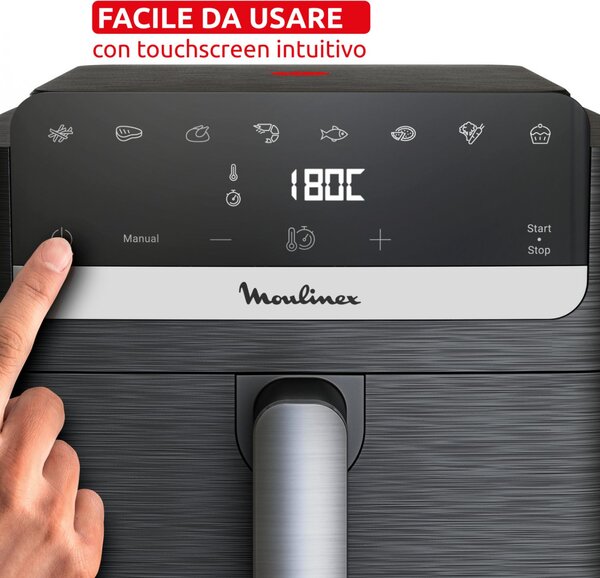 Moulinex Friggitrice ad Aria XL Capacit 7,5 Litri Potenza 2020 Watt con Timer Termostato Regolabile e Ciotola Antiaderente colore Nero - EZ8618 Ea