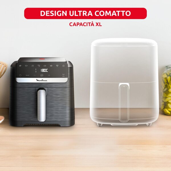 Moulinex Friggitrice ad Aria XL Capacit 7,5 Litri Potenza 2020 Watt con Timer Termostato Regolabile e Ciotola Antiaderente colore Nero - EZ8618 Ea