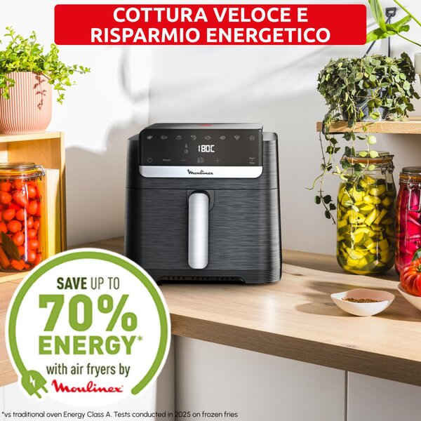 Moulinex Friggitrice ad Aria XL Capacit 7,5 Litri Potenza 2020 Watt con Timer Termostato Regolabile e Ciotola Antiaderente colore Nero - EZ8618 Ea