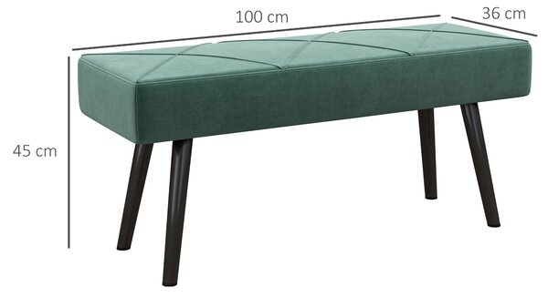 HOMCOM Panca Imbottita Fondoletto in Tessuto Effetto Velluto e Acciaio, 100x36x45 cm, Verde e Nero|Aosom