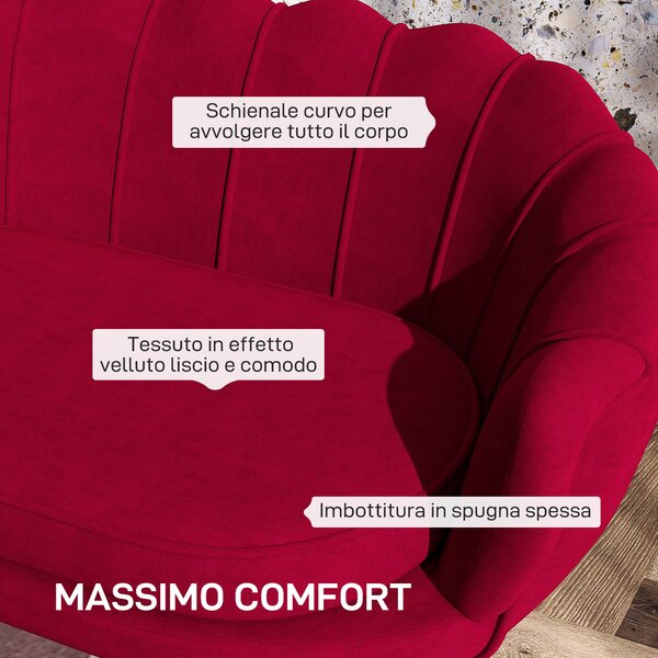 HOMCOM Divanetto 2 Posti in Stile Industrial Chic in Tessuto Effetto Velluto e Metallo, 130x77x77 cm, Rosso Scuro