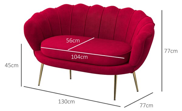 HOMCOM Divanetto 2 Posti in Stile Industrial Chic in Tessuto Effetto Velluto e Metallo, 130x77x77 cm, Rosso Scuro