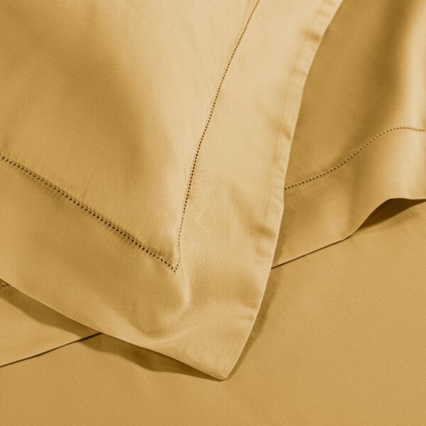 Coppia Federe In Raso Di Cotone Raso Standard Dreaming Tinta Unita Gold Caleffi