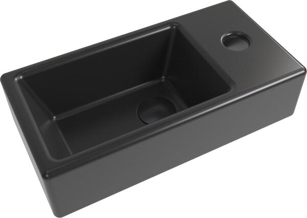 SAT Brevis lavamano per WC ospiti Lavabo con foro per rubinetto a destra 40,5 cm x 20,5 cm, nero opaco