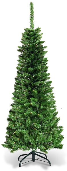 Costway Albero di Natale 135cm 226 rami, Abete artificiale innevato con base solida di metallo e luci LED