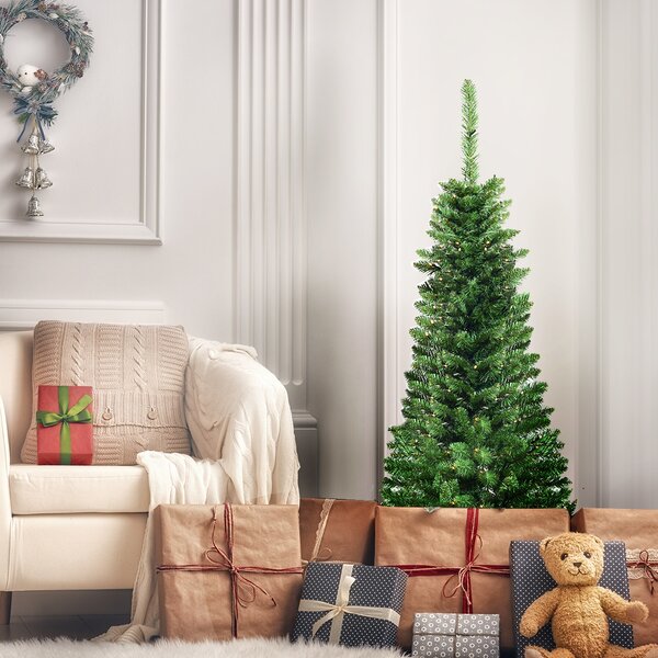 Costway Albero di Natale 135cm 226 rami, Abete artificiale innevato con base solida di metallo e luci LED