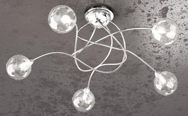 SUPER BALL PLAFONIERA IN METALLO CROMATO 5 LUCI DIAMETRO 60 CM