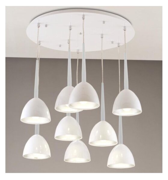 2324 SOSPENSIONE A 9 PENDEL IN METALLO BIANCO LAMPADINE SOSTITUIBILI