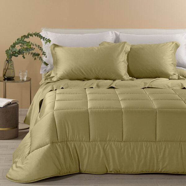 Trapunta In Raso Di Cotone Raso Matrimoniale Dreaming Tinta Unita Green Caleffi