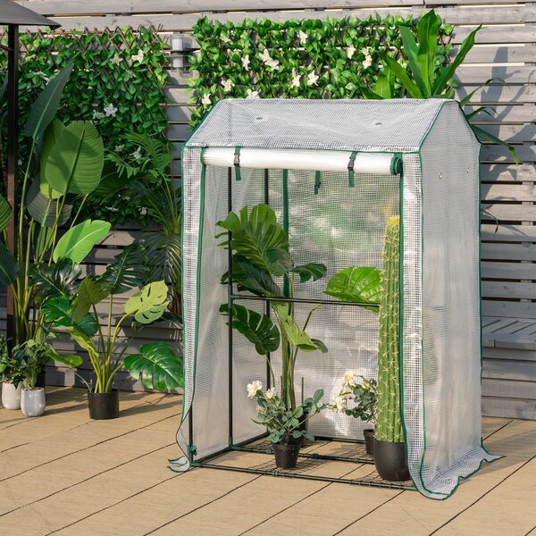 Costway Serra da giardino accessibile con struttura in acciaio, Serra con 2 porte a cerniera copertura in PE Bianco