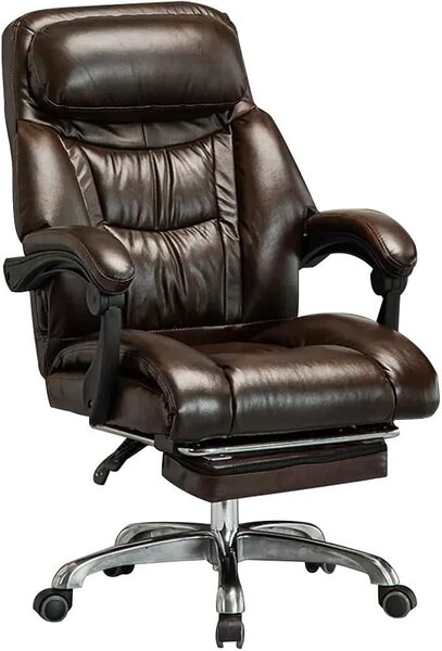 Sedia da ufficio ergonomica, in pelle imbottita, ideale per dirigenti, con capacità di carico fino a 200 kg, altezza regolabile 107 x 115 cm, elegante color marrone, perfetta per l'uso in casa e in ufficio