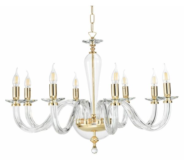 RAVEL LAMPADARIO A SOSPENSIONE CLASSICO IN VETRO E CRISTALLO A 8 LUCI IN 4 COLORI ONDALUCE