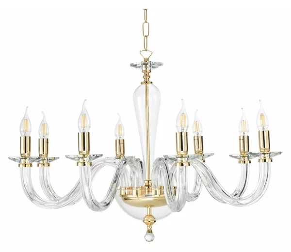 RAVEL LAMPADARIO A SOSPENSIONE CLASSICO IN VETRO E CRISTALLO A 8 LUCI IN 4 COLORI ONDALUCE