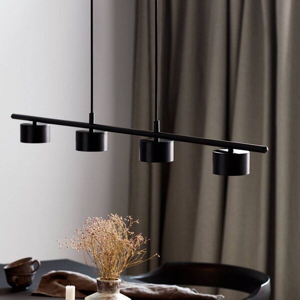 Nordlux Lampada LED a sospensione Clyde, 4 luci, nera, lunghezza 115 cm dimmerabile, Nero, Soggiorno / Sala da pranzo, Metallo, Moderno