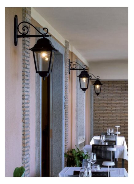 AMALFI LANTERNA A PARETE PER ESTERNO IN ALLUMINIO NERO DIFFUSORI IN VETRO