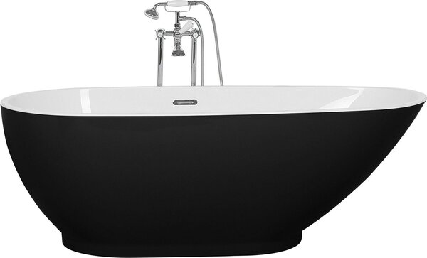 BELIANI Vasca da bagno freestanding in acrilico nero 167 x 82 cm ovale