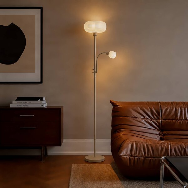 Lampada da terra Ingrid Lindby, Crema / Ambra, Soggiorno / Sala da pranzo, Metallo, Lampada da terra