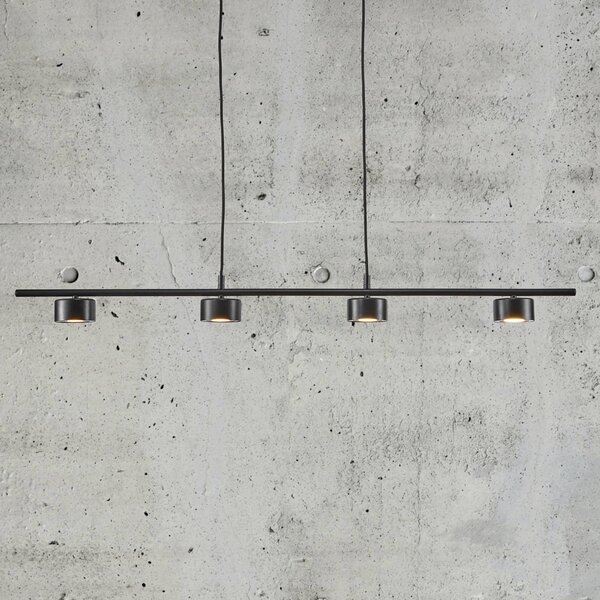 Nordlux Lampada LED a sospensione Clyde, 4 luci, nera, lunghezza 115 cm dimmerabile, Nero, Soggiorno / Sala da pranzo, Metallo, Moderno