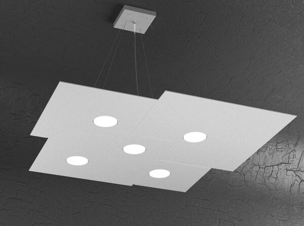 PLATE SOSPENSIONE 5 LUCI IN METALLO QUATTRO COLORI CON LAMPADINE LED SOSTITUIBILI