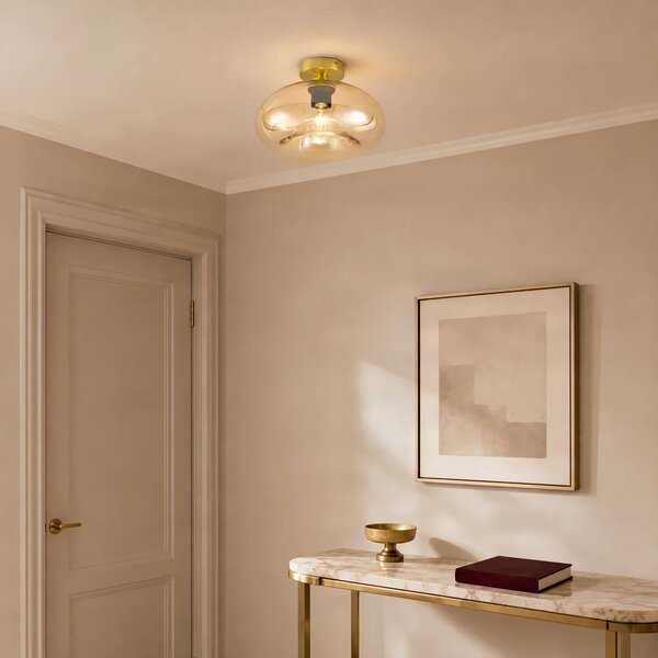 Plafoniera soffitto Zehra Lindby, dimmerabile, Crema / Ambra, Soggiorno / Sala da pranzo, Vetro, Vintage, Plafoniera