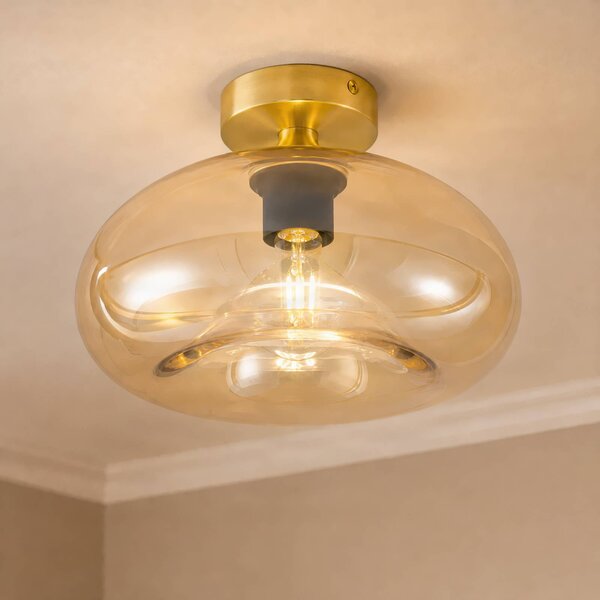 Plafoniera soffitto Zehra Lindby, dimmerabile, Crema / Ambra, Soggiorno / Sala da pranzo, Vetro, Vintage, Plafoniera