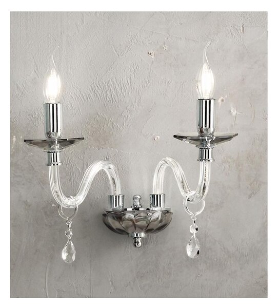 LIVIA APPLIQUE CLASSICA CON 2 LUCI IN VETRO E CRISTALLO BIANCA,FUME,OTTANIO O TORTORA DI CICIRIELLO