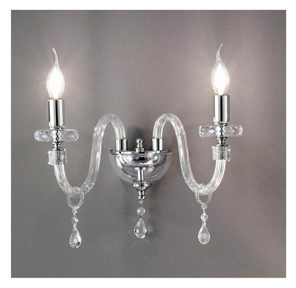 DIDO LAMPADA A PARETE CLASSICA CON 2 LUCI IN VETRO E CRISTALLO 5 FINITURE COLORE DI ONDALUCE