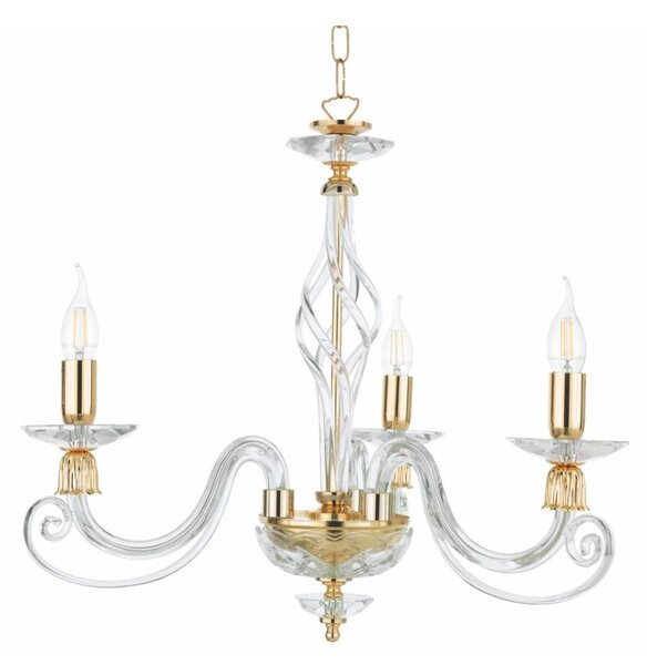 1306 LAMPADARIO CLASSICO A 3 LUCI IN VETRO SOFFIATO E CRISTALLO 5 FINITURE COLORE DI ONDALUCE