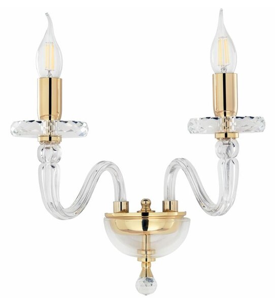 BACH LAMPADA DA PARETE A 2 LUCI CLASSICA ED ELEGANTE IN CRISTALLO E VETRO ORO E CROMO DI ONDALUCE