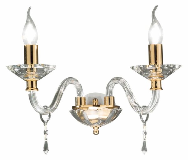 FIAMMA APPLIQUE A 2 LUCI STILE CLASSICO IN VETRO E CRISTALLO CON FINITURA ORO DI ONDALUCE