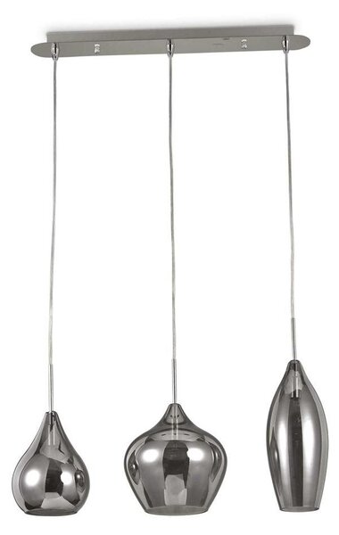 SOFT LAMPADARIO A SOSPENSIONE A 3 LUCI MODERNO IN METALLO CROMATO E VETRO SOFFIATO FUME