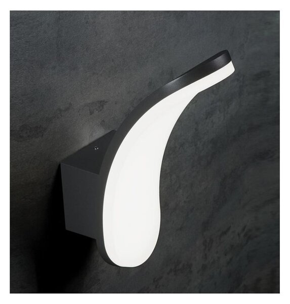 VIRGOLA APPLIQUE DA ESTERNO IP65 LUCE 3000K E 4000K MODERNO IN ALLUMINIO A LED 12W ANTRACITE DI SOVIL
