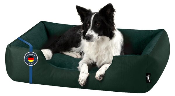 Letto per cani BedDog ZARA: cuscino per cani con rivestimento lavabile, cuccia per cani, divanetto per cani, BOTTLE-GREEN (verde scuro), (XL) ca. 100x85x23 cm