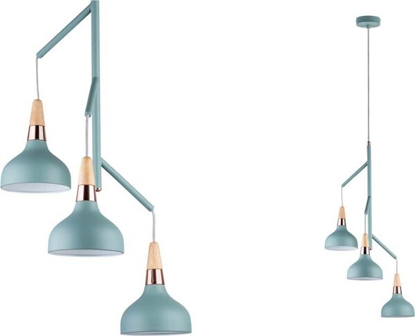 Paulmann lampada a sospensione Neordic Juna 3 fiamme verde rame legno E27