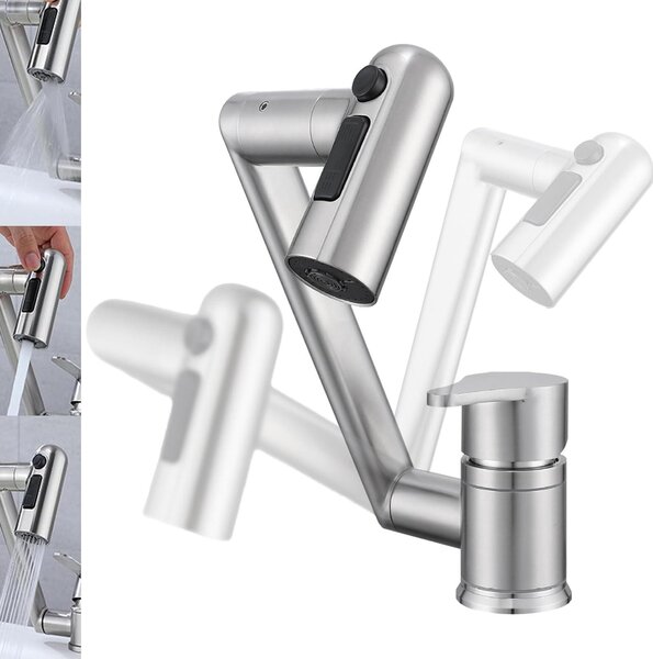 Rubinetto da cucina girevole a 360° in acciaio inossidabile, con design pieghevole