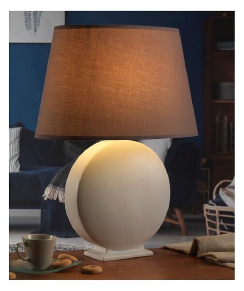 ZEN LAMPADA DA TAVOLO GRANDE CLASSICA IN CERAMICA AVORIO CON PARALUME IN TESSUTO TORTORA