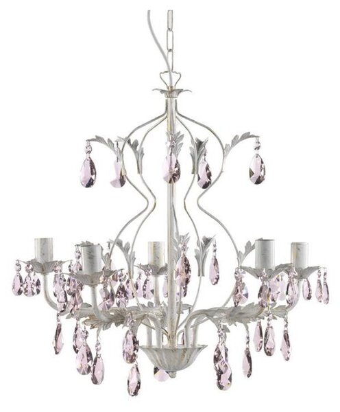 KATE LAMPADARIO CLASSICO 5 LUCI FINITURA AVORIO ANTICO CON DECORAZIONI IN CRISTALLO ROSA