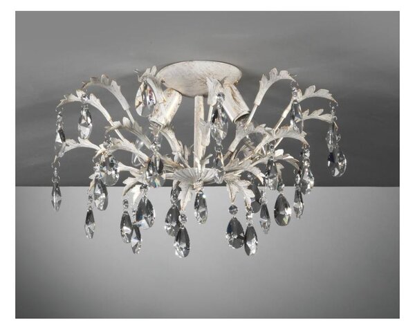 CESTA PLAFONIERA PICCOLA CLASSICA 2 LUCI DIAMETRO CM 45 AVORIO ANTICO CON DECORAZIONI IN CRISTALLO