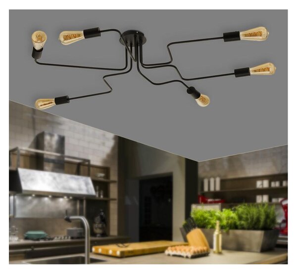 DEDALO PLAFONIERA 6 LUCI CON BRACCI IN METALLO NERO O BIANCO STILE VINTAGE LAMPADINE ATTACCO E27