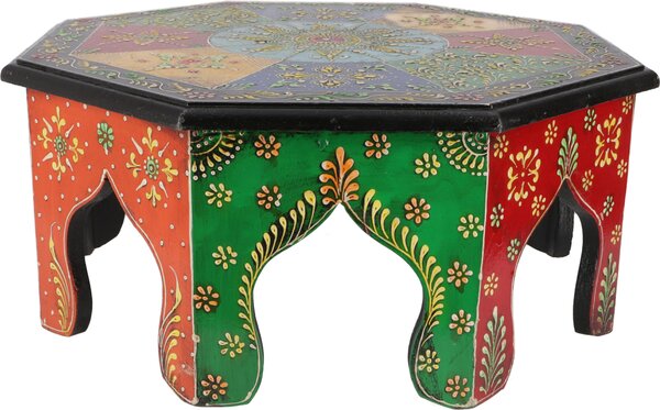 Tavolino dipinto, mini tavolo, panca con fiori - Ø 35 cm, multicolore, legno, 16*35*35 cm, tavolini da caffè e tavolini da terra