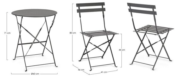 Set da pranzo da giardino color antracite in acciaio per 2 persone Austin – Bizzotto