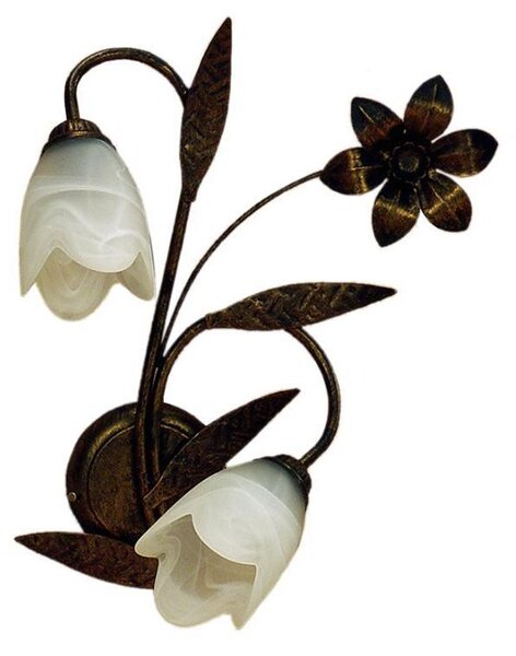 SONIA APPLIQUE 2 LUCI CLASSICA IN METALLO MARRONE SPENNELLATO ORO E DIFFUSORI IN VETRO BIANCO