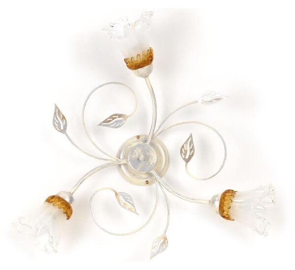 LANCIA PLAFONIERA CLASSICA 3 LUCI IN METALLO BIANCO SPENNELLATO ARGENTO E DIFFUSORI IN VETRO