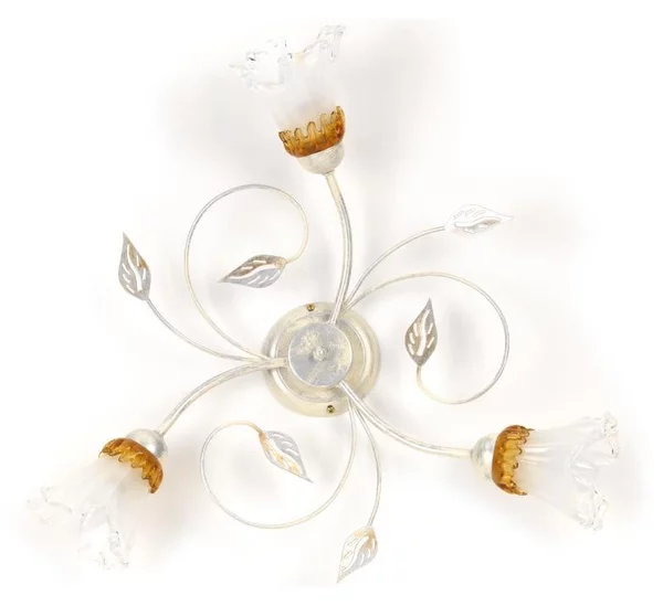 LANCIA PLAFONIERA CLASSICA 3 LUCI IN METALLO BIANCO SPENNELLATO ARGENTO E DIFFUSORI IN VETRO