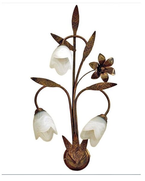 SONIA APPLIQUE 3 LUCI CLASSICA IN METALLO MARRONE SPENNELLATO ORO E DIFFUSORI IN VETRO BIANCO